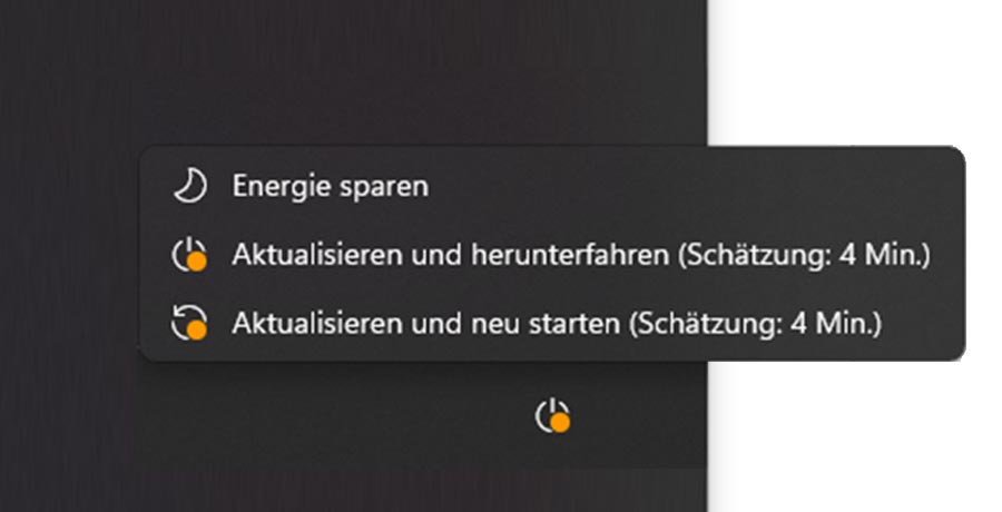 Nach einem Update des Windows-Betriebssystems ist ein Neustart notwendig.